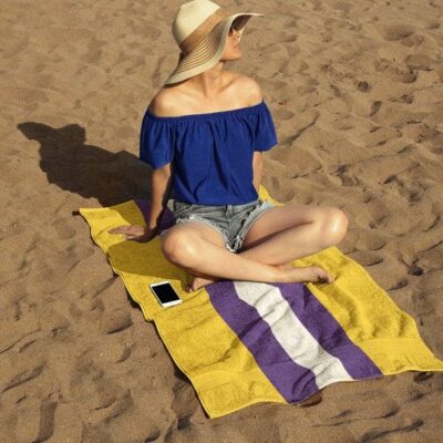 LSU Helmet Stripes Beach Towel