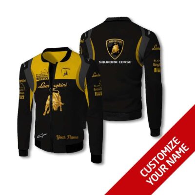 Lamborghini Auto Racing Team Costume Personalized Gift With Custom Name For Lamborghini Fans Fleece Bomber Jacket