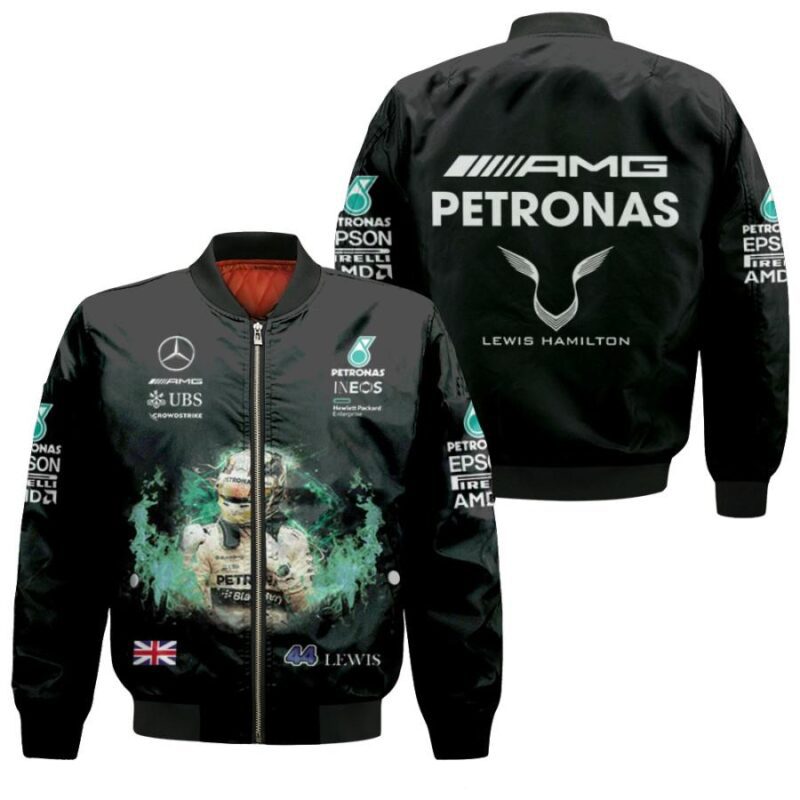 Lewis Hamilton 44 AMG Petronas Motorsport Auto Racing Team Black Gift For Hamilton Fans Bomber Jacket BJ04084