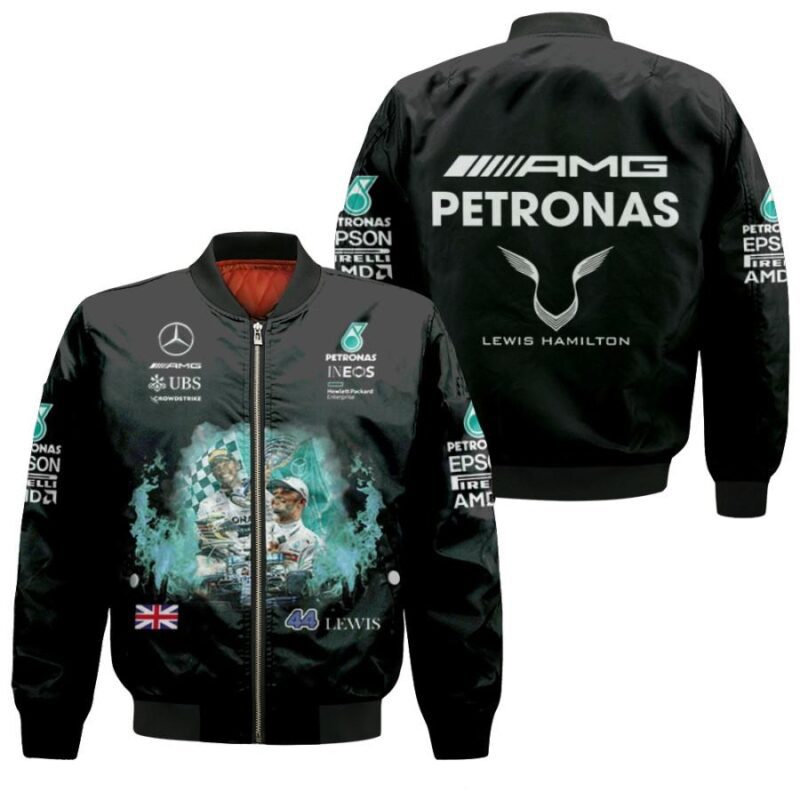 Lewis Hamilton 44 AMG Petronas UBS Mercedes Motorsport Auto Racing Team Black Gift For Hamilton Fans Bomber Jacket BJ03945