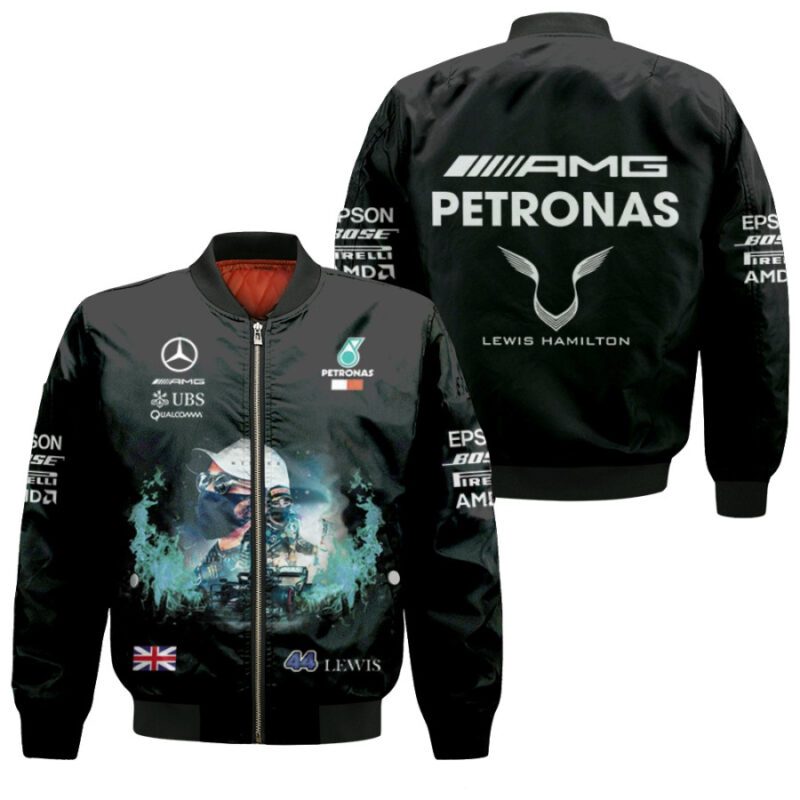 Lewis Hamilton 44 Formula One Petronas Motorsport Auto Racing Team Black Gift For Hamilton Fans Bomber Jacket BJ04112