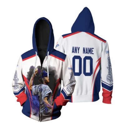 Los Angeles Dodgers Clayton Kershaw 00 MLB Team White Jersey Style Custom Number Name For Dodgers Fans Zip Hoodie ZH01159