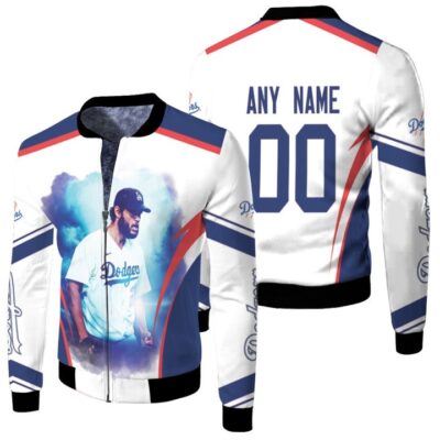 Los Angeles Dodgers Clayton Kershaw 00 White Jersey Style Gift With Custom Number Name For Dodgers Fans Fleece Bomber Jacket