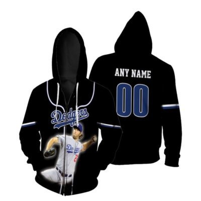 Los Angeles Dodgers Clayton Kershaw 22 Black Jersey Style Custom Number Name For Dodgers Fans Zip Hoodie ZH00247