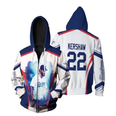 Los Angeles Dodgers Clayton Kershaw 22 MLB Team White Jersey Style Gift For Dodgers Fans Kershaw Fans Zip Hoodie ZH00497