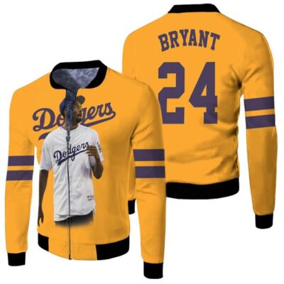 Los Angeles Dodgers Kobe Bryant 24 MLB Team 2020 Yellow Jersey Designed Gift for Dodgers Fans Fleece Bomber Jacket