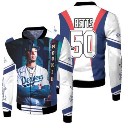 Los Angeles Dodgers Mookie Betts 50 MLB Team White Jersey Style Gift For Dodgers Fans Betts Fans Fleece Bomber Jacket