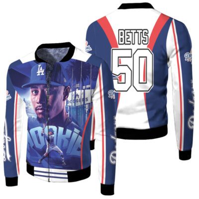 Los Angeles Dodgers Mookie Betts 50 White Jersey Style Designed Gift For Dodgers Fans Betts Fans Fleece Bomber Jacket
