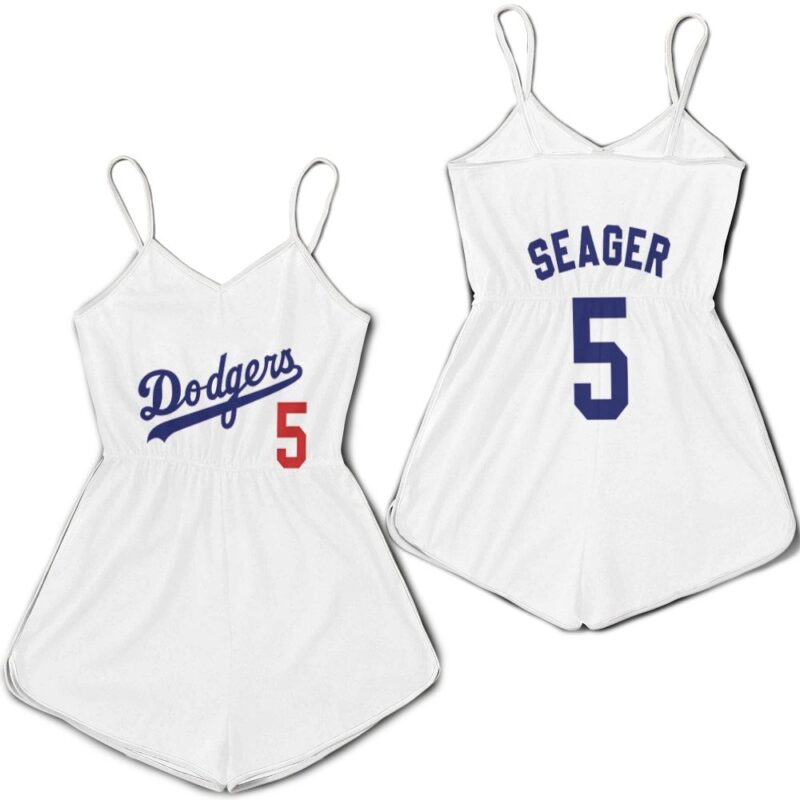 Los Angeles Dodgers Seager 5 2020 Championship Golden Edition White Jersey Inspired Style Romper RJ01867