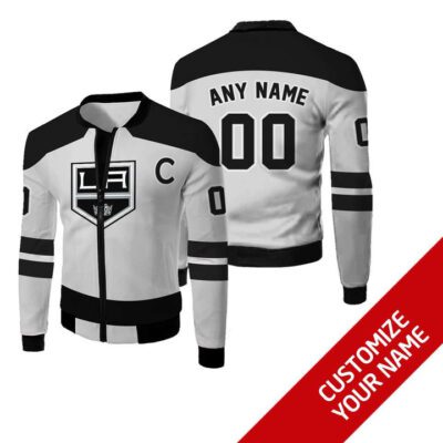 Los Angeles Kings #00 Personalized Silver Jersey Style Gift With Custom Number Name For Kings Fans Fleece Bomber Jacket