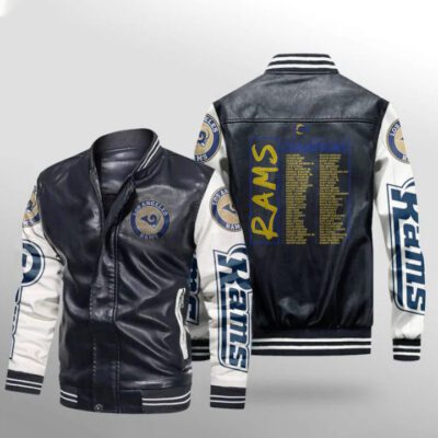Los Angeles Rams NFL Super Bowl LVI Champions Members List Black Gift For Rams Fans Leather Bomber Jacket LBJ0176