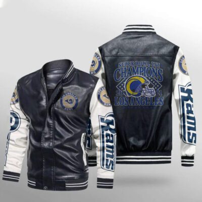 Los Angeles Rams Super Bowl LVI Champions Favorite Retro Vintage Helmet Black Gift For Rams Fans Leather Bomber Jacket LBJ0175