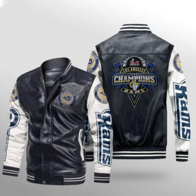 Los Angeles Rams Super Bowl LVI Champions Superstar Logo Black Gift For Rams Fans Leather Bomber Jacket LBJ0167