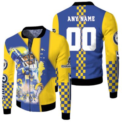 Los Angeles Rams Team Great Players 00 NFC Championship 2022 Yellow Jersey Style Gift With Custom Number Name For Rams Fans Fleece Bomber Jacket