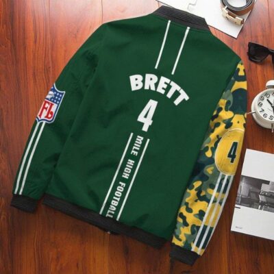 Brett Favre Green Bay Packers Bomber Jacket 041 Sport Hot Trending Hot Choice Design Beautiful BJ01586 1 MK Brett Favre Green Bay Packers Bomber Jacket 041 Sport Hot Trending Hot Choice Design Beautiful BJ01586 back