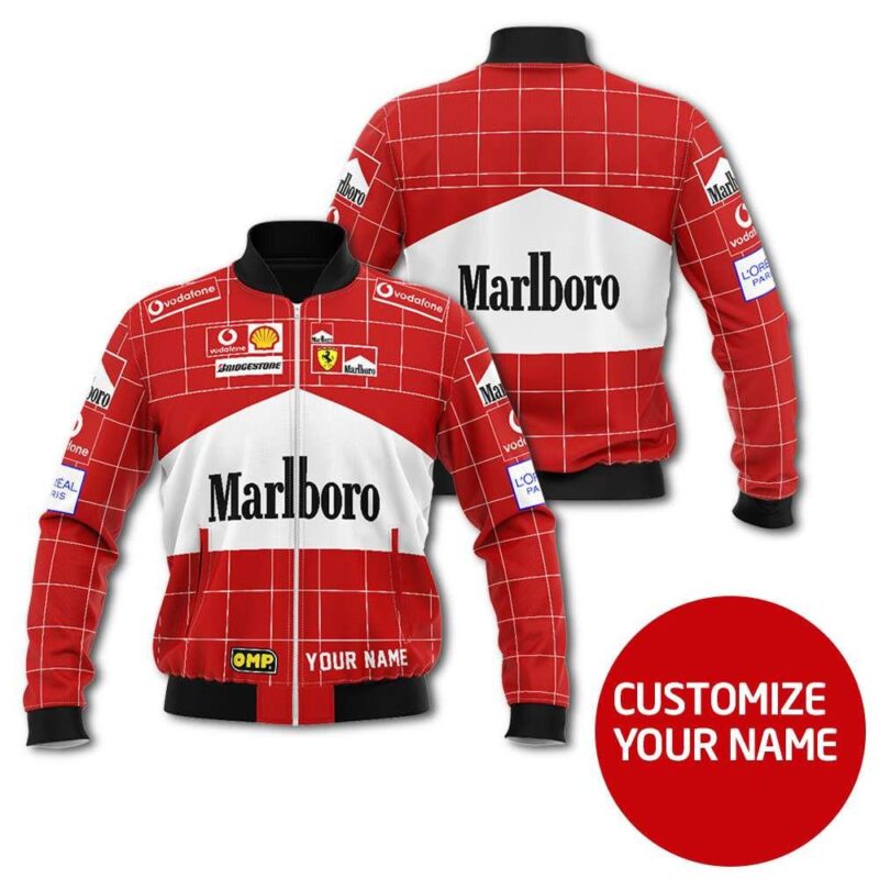 Marlboro Ferrari Shell Vodafone Auto Racing Team Costume 3D Personalized Gift With Custom Name For Marlboro Fans Bomber Jacket BJ03622