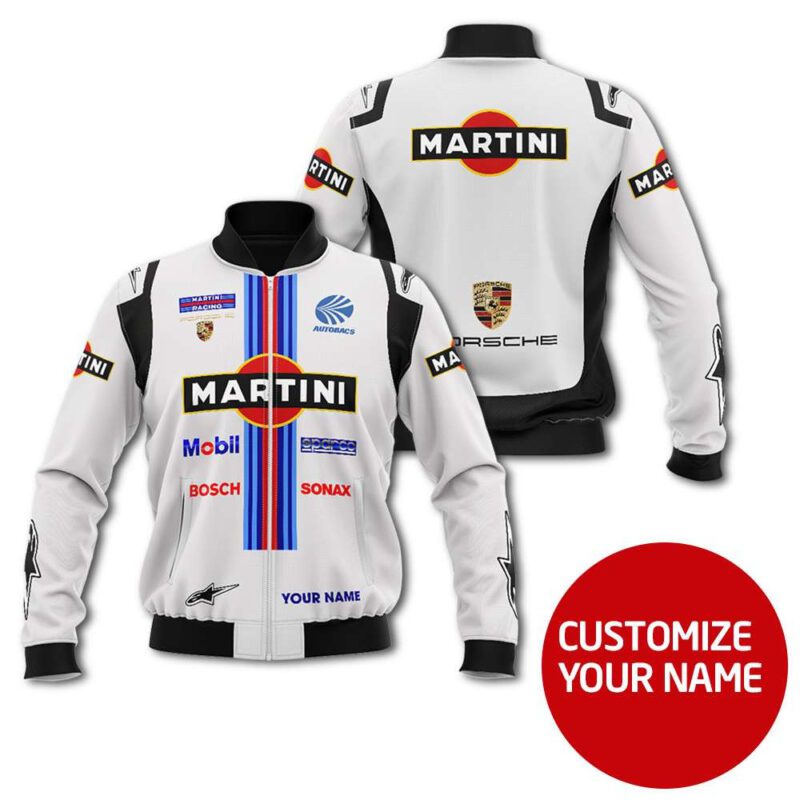 Martini Auto Racing Team Costume 3D Personalized Design Gift With Custom Name For Martini Fans Bomber Jacket BJ03803