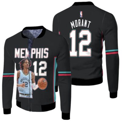 Memphis Grizzlies Ja Morant 12 NBA Team 2020 Black Jersey Designed Gift For Memphis Fans Fleece Bomber Jacket