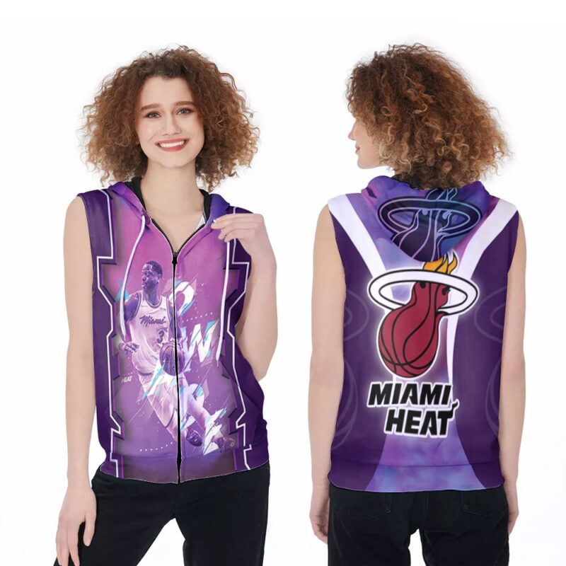 Miami Heat Dwyane Wade 3 NBA Basketball Legend Vice Background 3D Designed Allover Gift For Heat Fans Zip Sleeveless Hoodie ZSH0814