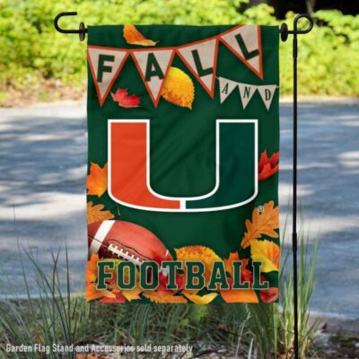 Miami Hurricanes Fall Football Autumn Leaves Decorative Garden Flag GF00588