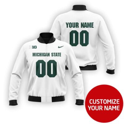 Michigan State Spartans #00 Personalized White Jersey Style Gift With Custom Number Name For Michigan State Fans Bomber Jacket BJ03832