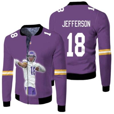 Minnesota Vikings Justin Jefferson 18 NFL Legendary Captain Purple Gift For Vikings Fans Fleece Bomber Jacket