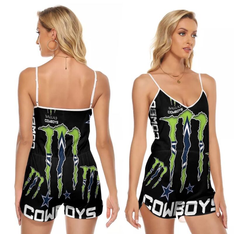 Monster Energy Dallas Cowboys NFL American Football Team Logo Gift For Cowboys Fans V-neck Romper Jumpsuit RJ01035