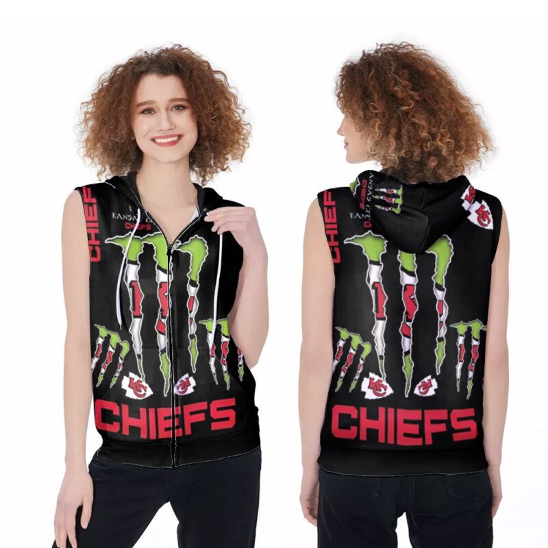 Monster Energy Kansas City Chiefs NFL American Football Team Logo 3D Designed Allover Gift For Chiefs Fans Zip Sleeveless Hoodie ZSH1029