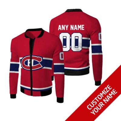 Montreal Canadiens #00 Personalized Red Jersey Style Gift With Custom Number Name For Canadiens Fans Fleece Bomber Jacket