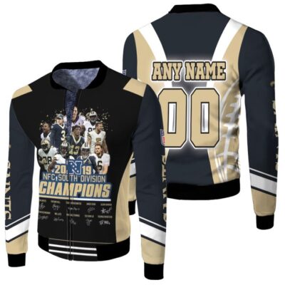 New Orleans Saints 2019 NFC South Division Champions Signed Signature Gift With Custom Name Number For Saints Fans Fleece Bomber Jacket