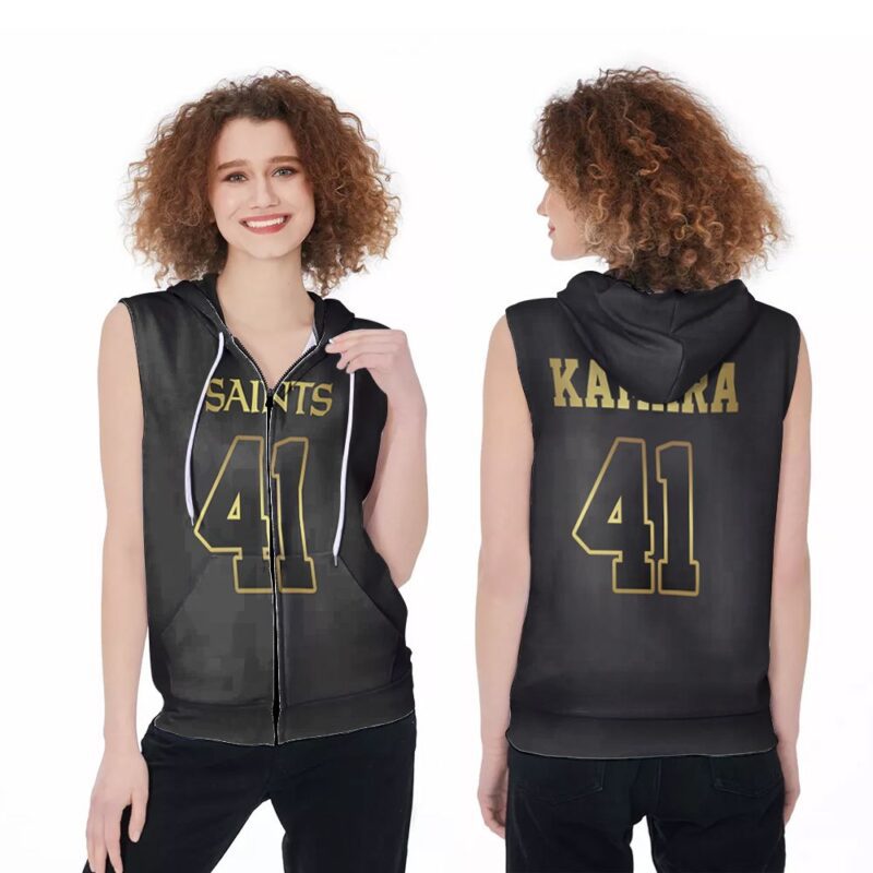 New Orleans Saints Alvin Kamara 41 NFL American Football Team Black Golden Edition Vapor Jersey Style For Saints Fans Zip Sleeveless Hoodie ZSH0927