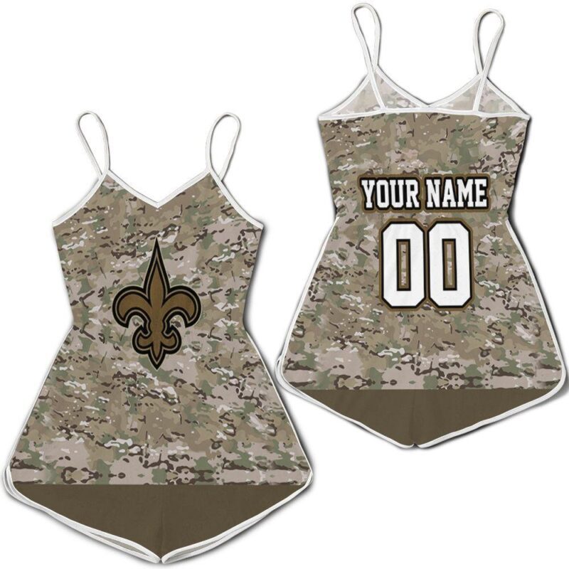 New Orleans Saints Camouflage Veteran 3D Personalized Romper RJ02909