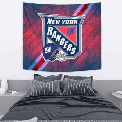 New York Giants American Football Team Tapestry NY Rangers Helmet Blue Red Background Tapestry Wall Hanging 2