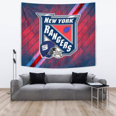 New York Giants American Football Team Tapestry NY Rangers Helmet Blue Red Background Tapestry Wall Hanging 3