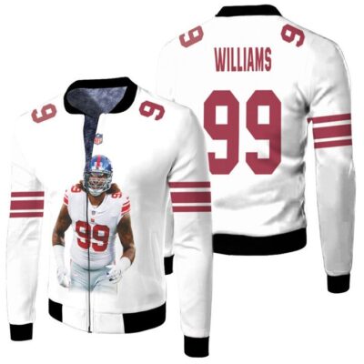 New York Giants Leonard Williams 99 Legendary Leader White Gift For Giants Fans Fleece Bomber Jacket