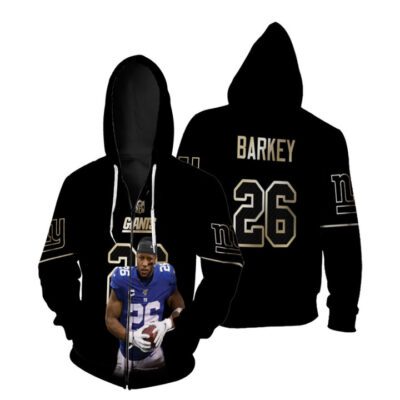 New York Giants Saquon Barkley 26 NFL Black Golden Edition 3D Gift For Giants Fans Zip Hoodie ZH00057