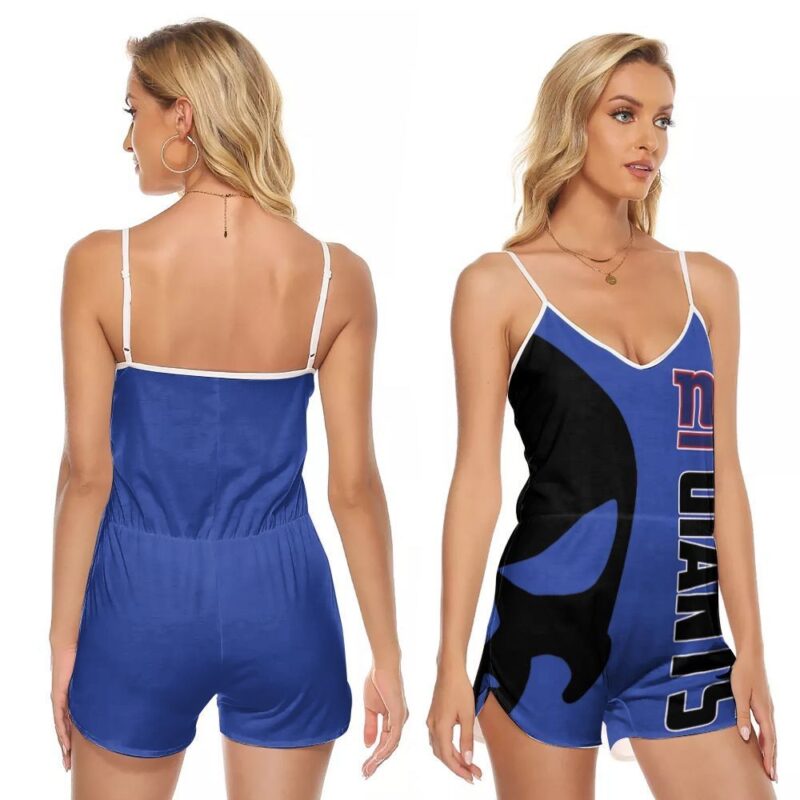 New York Giants Shawdow Skull NFL American Football Team Logo Gift For Giants Fans V-neck Romper Jumpsuit RJ01059