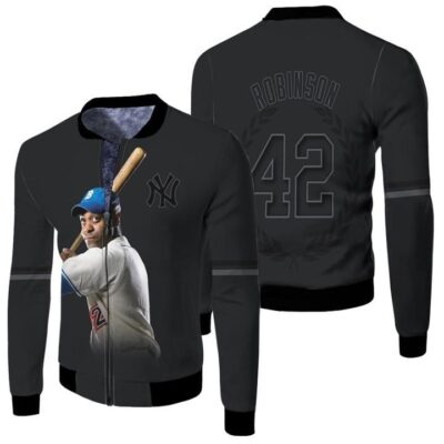 New York Yankees Jackie Robinson 42 MLB Team 2020 Black Jersey Designed Gift For Yankees Fans Fleece Bomber Jacket