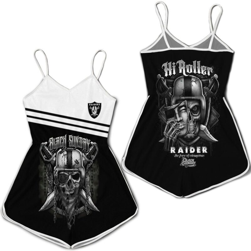 Oakland Raiders Black Sunday Skull 3d jersey Romper RJ04466