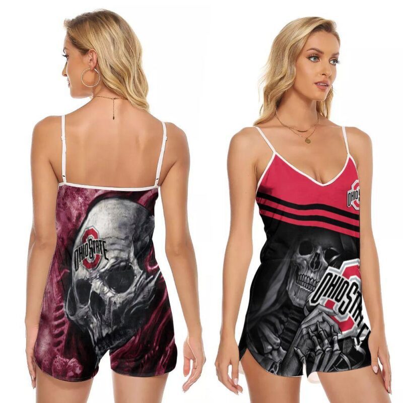 Ohio State Buckeyes American Football University Logo Skull Gift for Ohio State Buckeyes Fans Lovers V-neck Romper Jumpsuit RJ01259