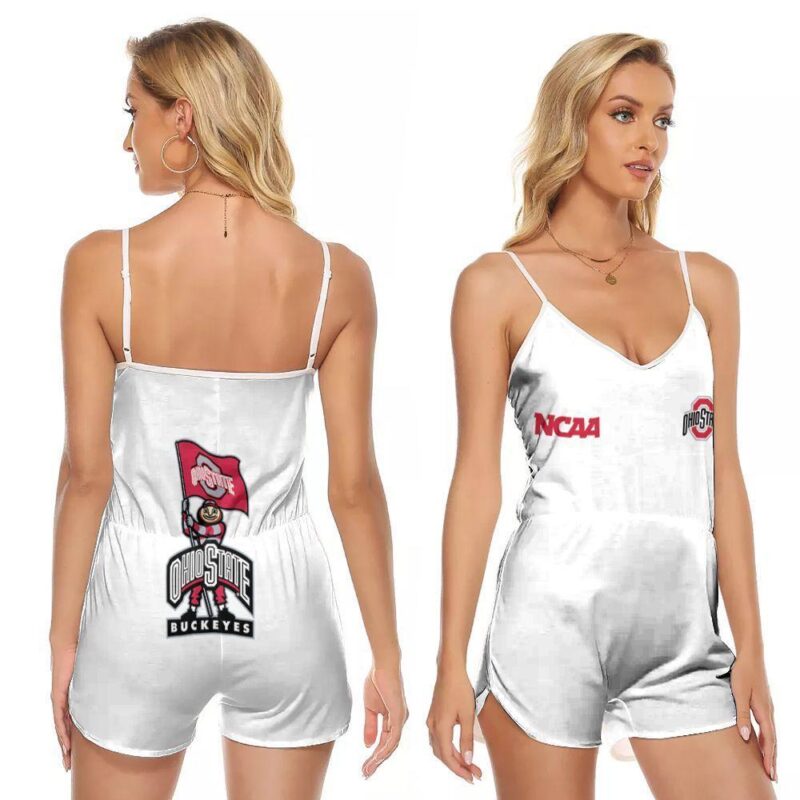 Ohio State Buckeyes Ncaa Classic White With Mascot Logo Gift For Ohio State Buckeyes Fans V-neck Romper Jumpsuit RJ01148