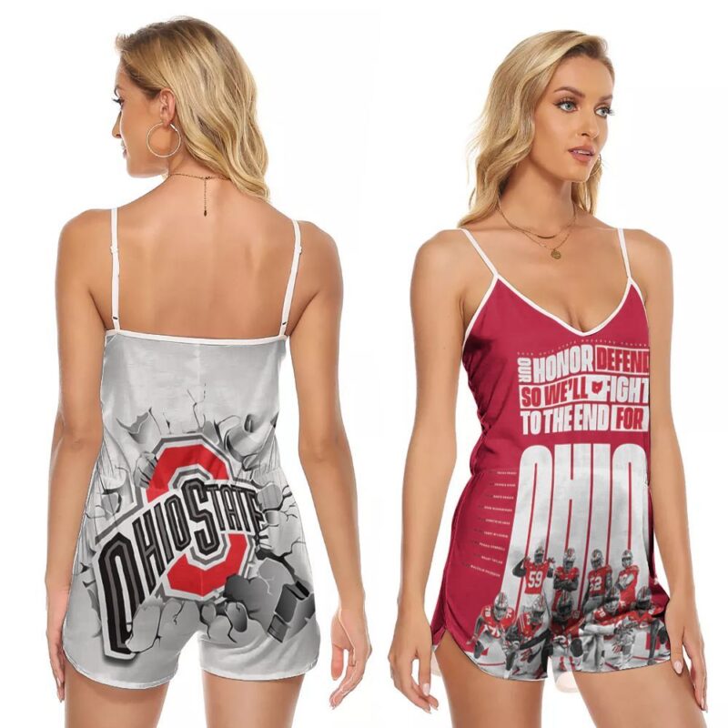 Our Honor Defend So Well Fight To The End For Ohio State Buckeyes football team Gift For Buckeyes Fans V-neck Romper Jumpsuit RJ01186