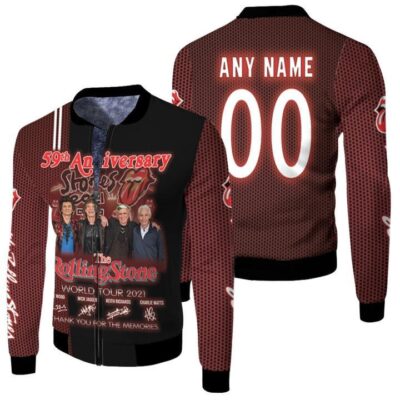 Personalized #00 59th Anniversary The Rolling Stones World Tour 2021 Signed Thank You For The Memories gift fo Rollingr Stones fans Fleece Bomber Jacket