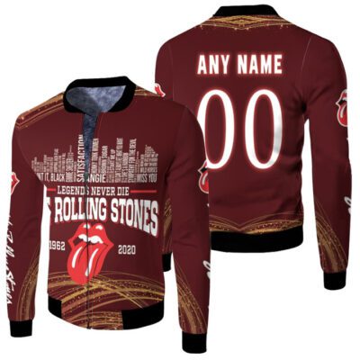 Personalized #00 Legends Never Die The Rolling Stones 1962 2020 Rockn Roll Music band Satisfaction gift for Rolling Stones fans Fleece Bomber Jacket