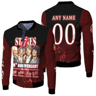 Personalized #00 The Rolling Stones 58th Anniversary 1962 2020 Member Band Signed Song Lyrics gift for Rolling Stones fans Fleece Bomber Jacket