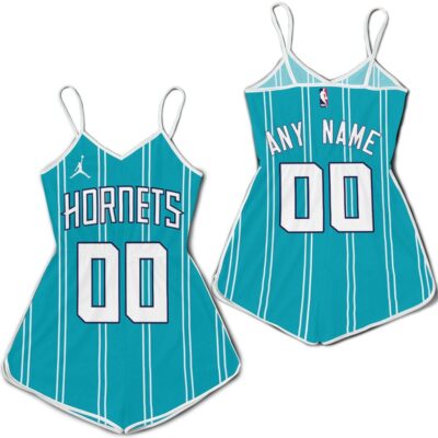Personalized Charlotte Hornets Any Name 00 2020 NBA Aqua Team Jersey Inspired Style Romper RJ01818