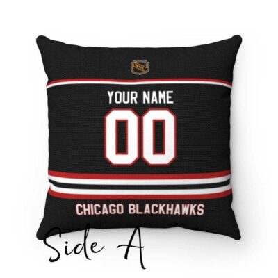 Personalized Chicago Blackhawks Hockey Custom Square Throw Cushion Pillow With Name and Number Pillow