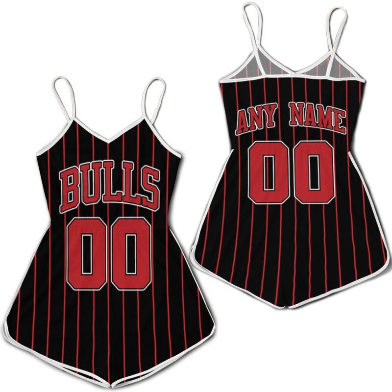 Personalized Chicago Bulls Any Name 00 90s Throwback Red Striped Black Jersey Inspired Romper RJ01804