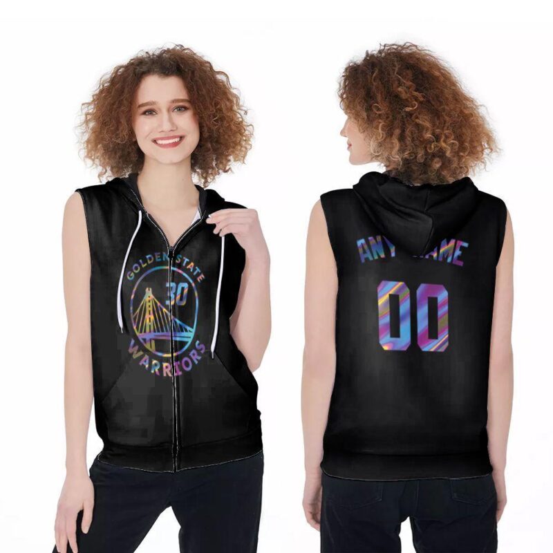 Personalized Golden State Warriors Anyname 00 Iridescent Black Jersey Inspired Style Gift For Golden State Warriors Fans Zip Sleeveless Hoodie ZSH0380