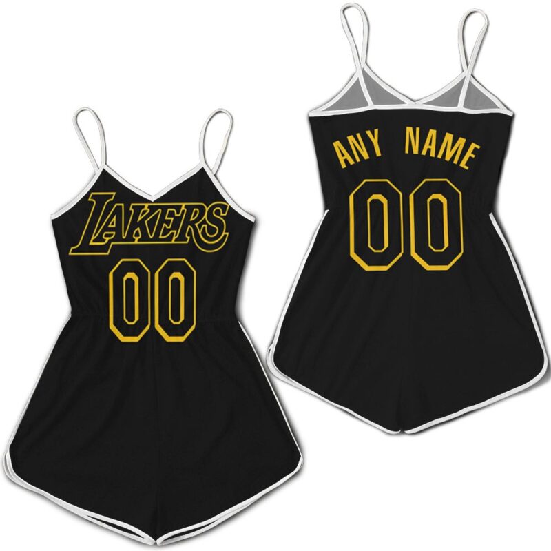 Personalized Los Angeles Lakers Any Name 00 Team 202 Black Jersey Inspired Style Romper RJ01824
